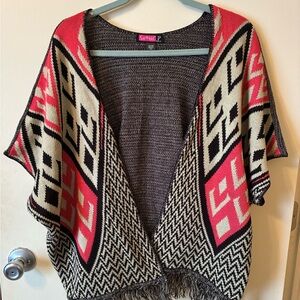 Dolman Sleeve Cardigan Sweater Shawl-EUC-One Size OS Tribal Geometric Abstract